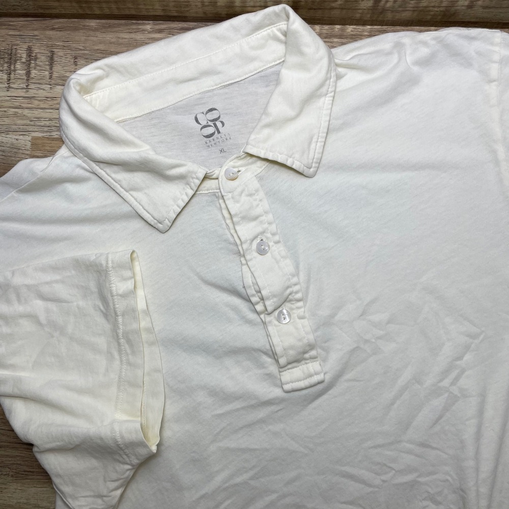 Barneys New York CO-OP Mens XL Cream Cotton Short Sleeve Polo Shirt Made in USA